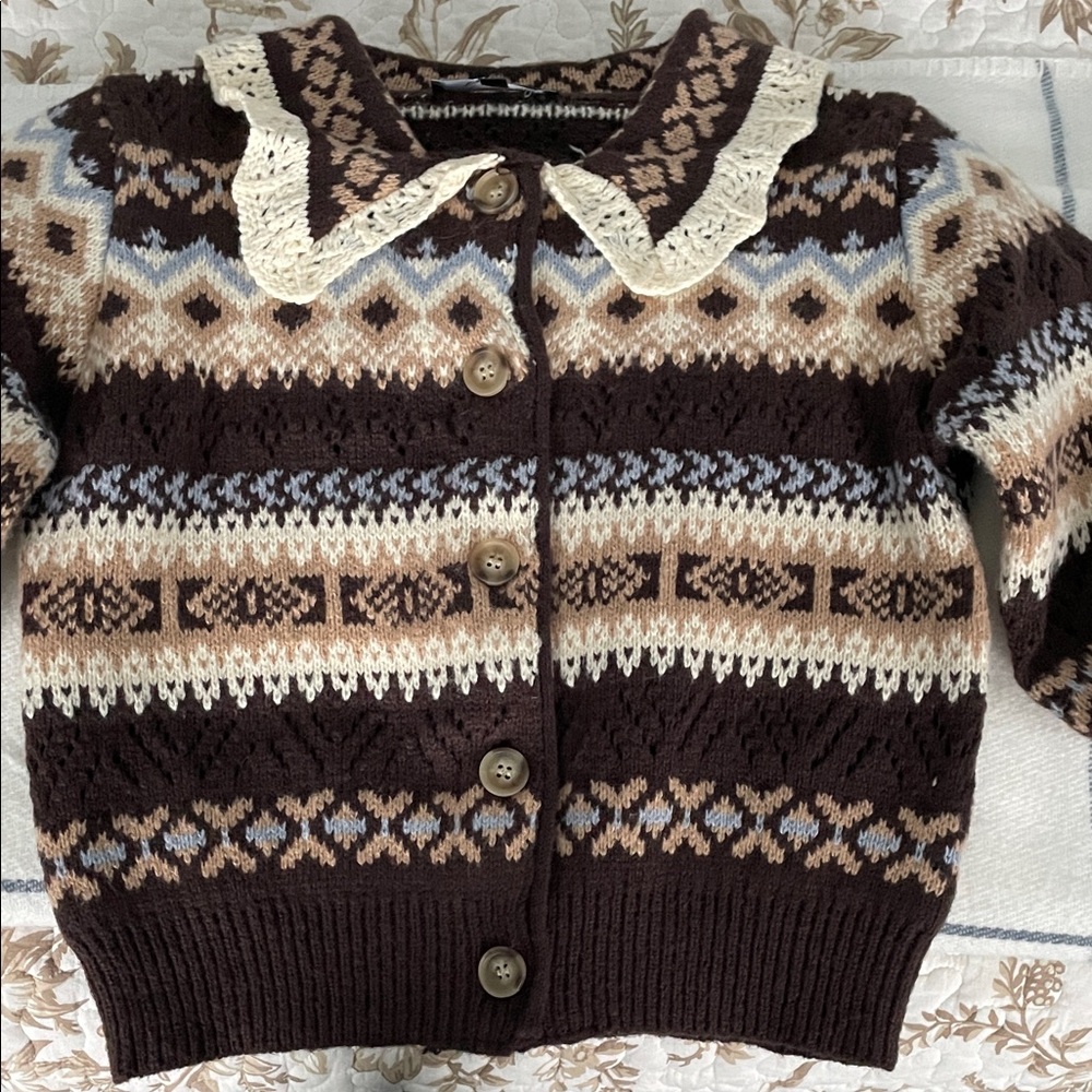 Cropped Sweater with Crochet Trim